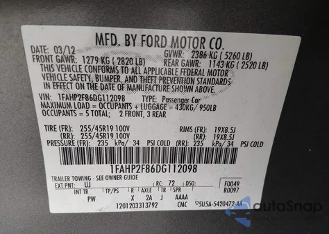 2013 Ford Taurus Limited from USA, damaged, VIN 1FAHP2F86DG112098